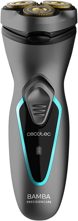 Cecotec Afeitadora Rotativa Bamba PrecisionCare Titanium PerfectCut. 8 W, Cuchillas de Acero Inox, Recubrimiento de Titanio, Cabezal 3D, Batería de litio, Autonomía 40 min