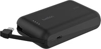Belkin BoostCharge batería Externa de 10 000 mAh, Power Bank portátil con Cable Integrado PD (20 W), Carga rápida por USB-C Power Delivery 10K, Cargador móvil, Negro