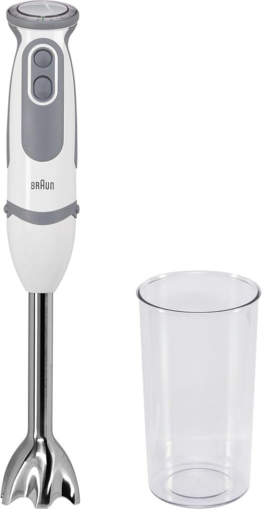 Braun Minipimer 5200 Batidora de Mano, 1000 W, 21 Velocidades y Función Turbo, Campana Anti-salpicaduras, Powerbell Plus, Easy-Click, Incluye Vaso Medidor de 600 ml, Color Blanco