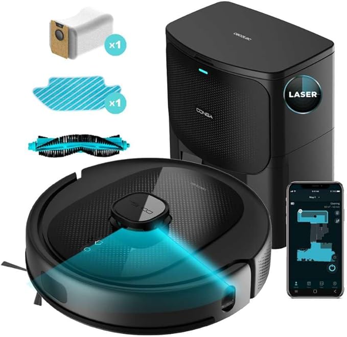 Cecotec Robot Aspirador Conga 8290 Power Ultra Home Genesis, 280 min de autonomía, 7000 Pa,Laser, Base Autovaciado, Bolsa 3 L, 4 en 1: Barre, aspira, friega y Pasa la mopa. App
