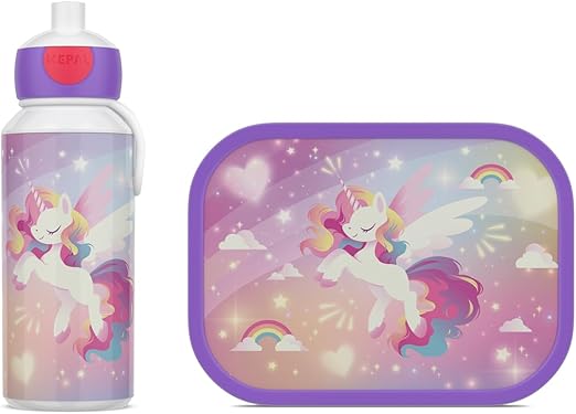 Mepal - Set de Almuerzo Campus - Fiambrera para Niños con Botella Pop-up y Fiambrera - Set de Almuerzo para el Colegio o para Llevar - Sin BPA - 400 + 750 ml - Unicorn Glow