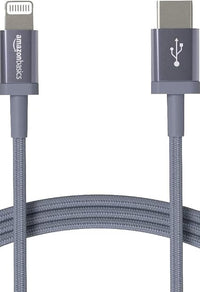 Amazon Basics Cable trenzado de nylon USB-C a Lightning, cargador certificado por MFi para iPhone 13/12/11/X/XS/XR/8, 0.9 m, Gris oscuro