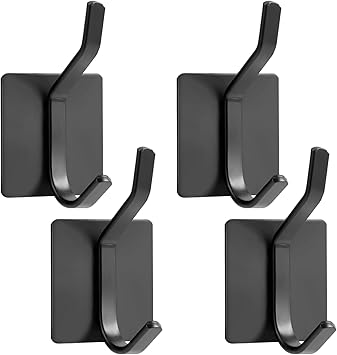 Oderra 4 Pezzi Ganci Adesivi Muro, Appendi Accappatoio Bagno, Gancio Adesivo per Armadi, Porte, Pareti, Senza Foratura, Antiruggine - Nero
