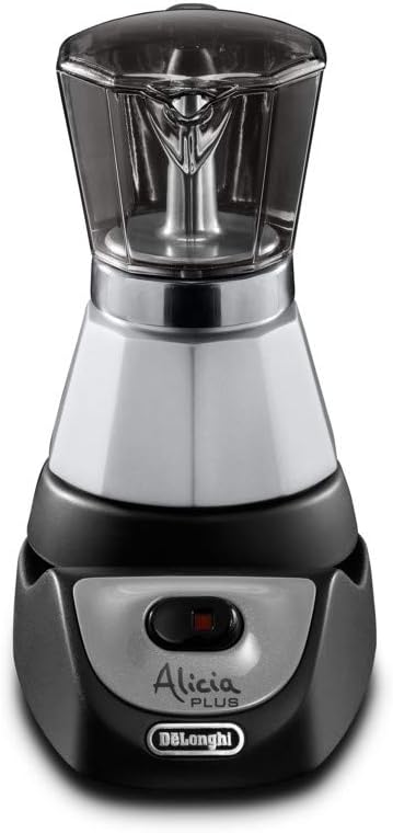 De'Longhi Alicia EMKM 4 - Cafetera independiente, semi-automática, 450 W, 2-4 tazas, metal, 1,4 l, negro/plata/transparente