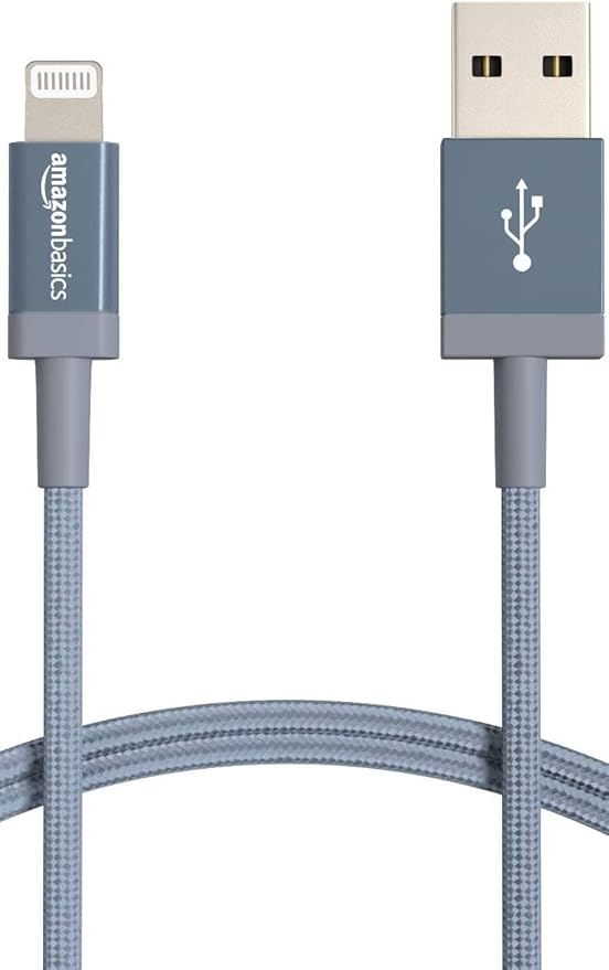 Amazon Basics Verbindungskabel Lightning auf USB-A, Nylon-umflochten, MFi-zertifiziertes Ladekabel für iPhone, dunkelgrau, 1.8 m