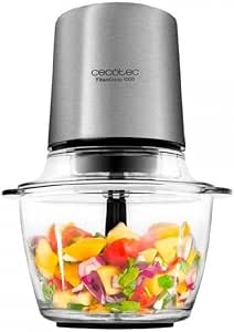 Cecotec 3043 Picadora Eléctrica TitanGlass 1000. Multifuncion (Pica, Tritura, Pulveriza, Trocea), Cuchillas Recubrimiento Titanio Desmontables, Capacidad 1l, Vidrio Resistente, 400 W