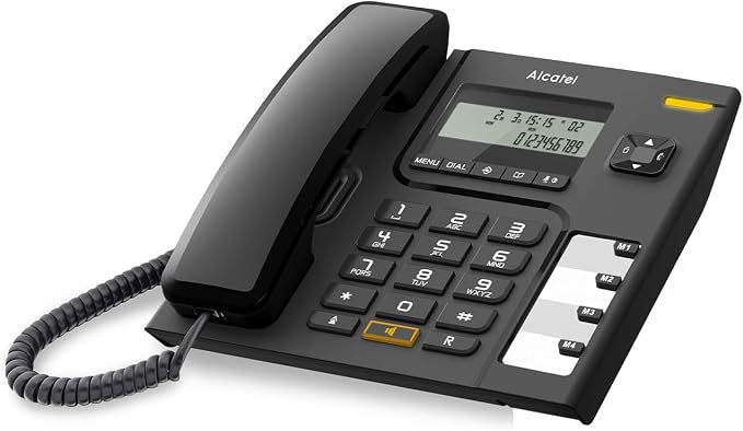 ALCATEL T56 - Teléfono con Cable - Pantalla Digital - Manos Libres - Registro de Llamadas - Rellamada - 4 memorias directas - Negro