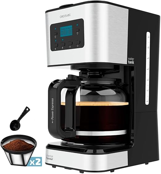 Cecotec Cafetera de Goteo Programable Coffee 66 Smart Plus. 950W, Capacidad 12 Cafés, Tecnología ExtemAroma y Función AutoClean, Acabados en Acero Inox, Pantalla LCD, 1,5 L