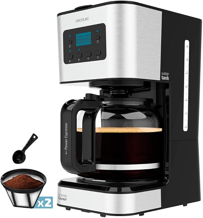 Cecotec Cafetera de Goteo Programable Coffee 66 Smart Plus. 950W, Capacidad 12 Cafés, Tecnología ExtemAroma y Función AutoClean, Acabados en Acero Inox, Pantalla LCD, 1,5 L