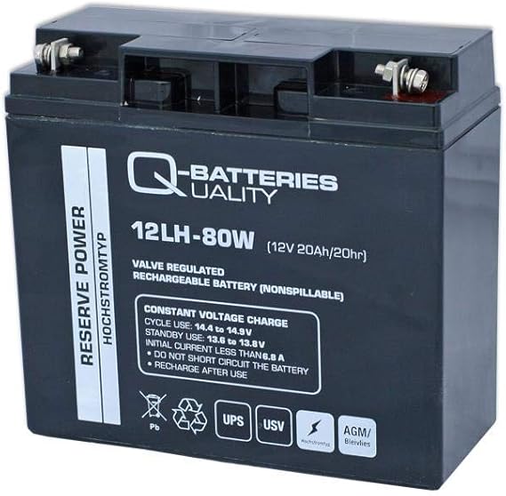 Q-Batteries 12LH-80W 12V 20Ah batería de Plomo de Fieltro AGM VRLA Alta Corriente SAI