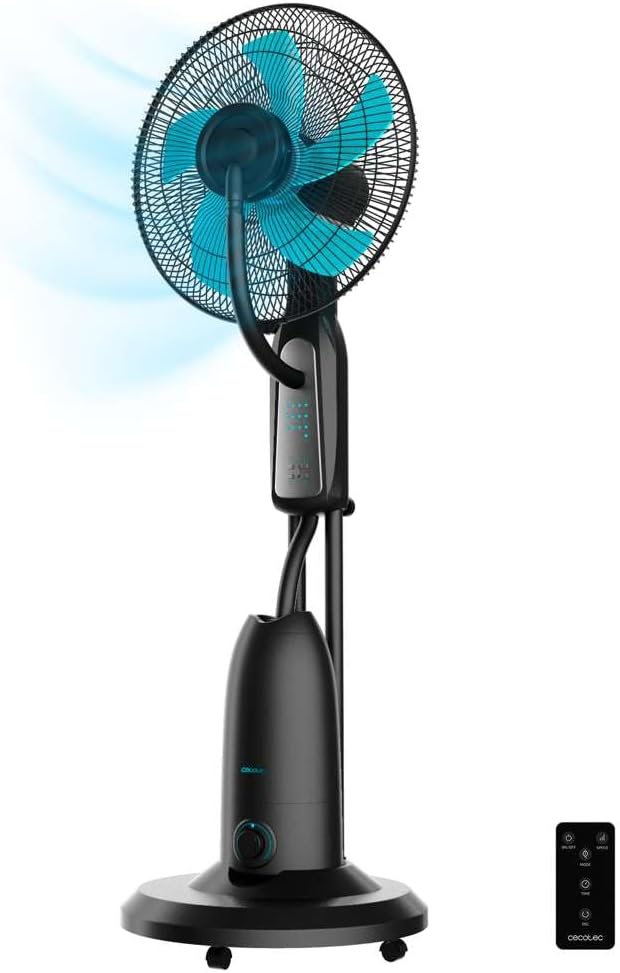 Cecotec Ventilador Nebulizador de Agua con Mando a Distancia EnergySilence 490 Freshessence. 90W, Diámetro 16", 5 Aspas, Depósito de 2,8L, Temporizador 7,5h, Indicador LED y Oscilación