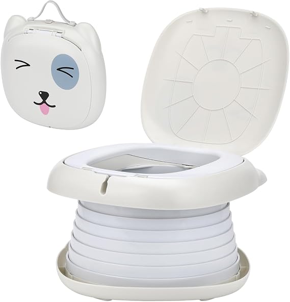 NK Orinal Infantil - Inodoro para bebes y niños, Portátil, Plegable, Diseño Infantil, Aprendizaje, Higiénico, Transición Pañal Baño, Aprendizaje, Divertido, Seguro, Fácil de Usar - Incluye bolsas