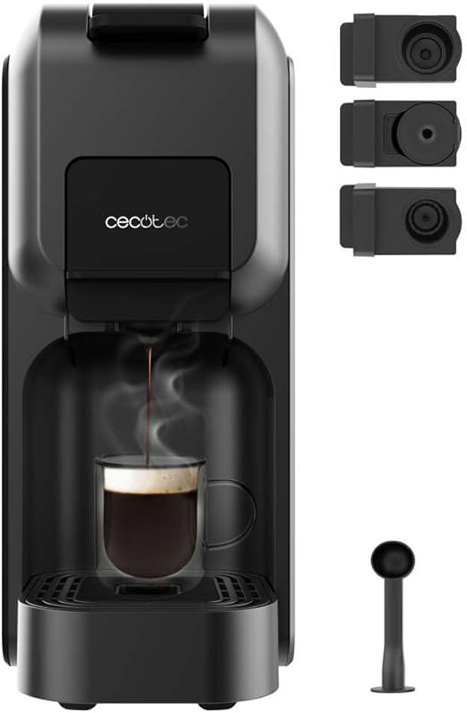 Cecotec Cafetera Cápsulas Express Compacta FreeStyle Compact Black. 1350W, 20 Bares, Apta para Café Molido, Dolce Gusto, Nespresso y K-fee, Depósito Extraíble de 800ml, Apagado Automático