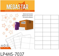 Caja 100 hojas etiquetas blancas sin márgenes-láser/inyección de tinta/fotocopiadoras-70x37 mm megastar lp4ms-7037