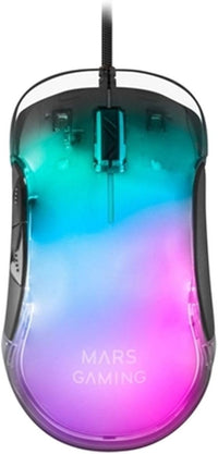 Mars Gaming MMGLOW, Ratón Gaming Ultraligero con Iluminación RGB Chroma-Glow, Sensor Óptico 12800 dpi, Cable Feather Paracord, Switches Huano, Software Personalizable, Negro