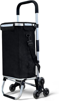 VOUNOT® Carrito Compra Plegable de Aluminio, Carro de la Compra 6 Ruedas con Bolsa Impermeable Desmontable, 58L, Negro