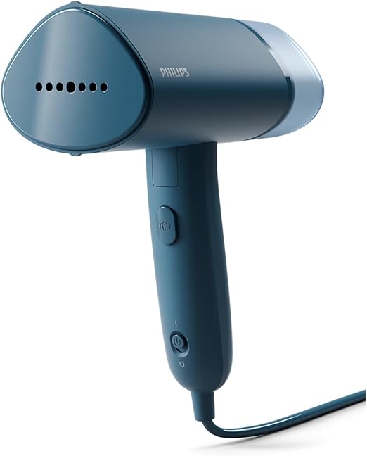Philips Serie 3000 Plancha vertical - Vaporizador - 1000 W, 20 g/min de vapor, Depósito de agua de 100 ml extraíble, Placa de plástico, Diseño compacto y plegable ideal para viajar, Azul (STH3000/20)
