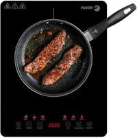 Fagor Lexie – Placa de Inducción 2000W, Pantalla Táctil, Ultra Slim, 6 Funciones, 9 Niveles de Calentamiento, Temporizador 60 Min, Regulador 80-200º, Bloqueo, Protección Sobrecalentamiento.