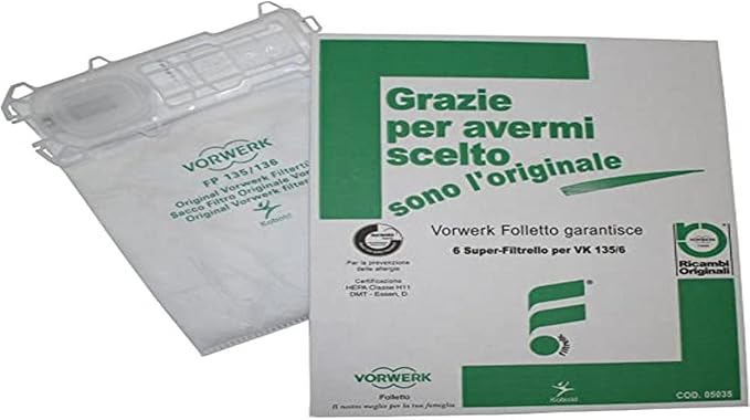 BaristaItaliano Confezione da 6 Sacchetti Originale per Folletto Vk 135 136, Aspirapolvere Vorwerk Originali