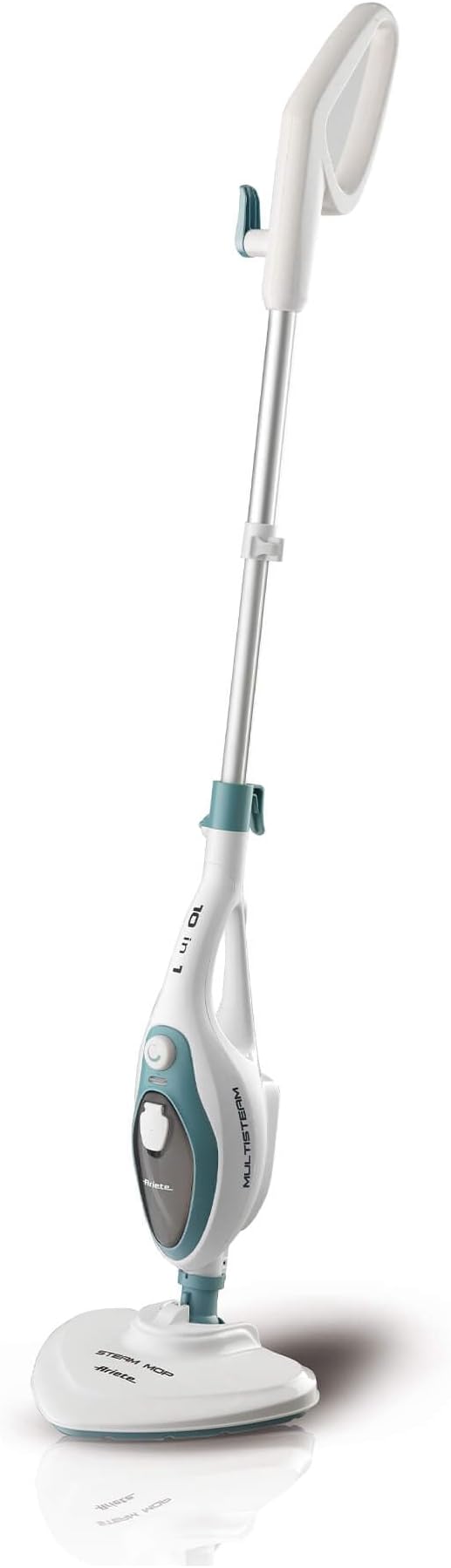 Ariete 4164 Steam mop 10 en 1 mopa a vapor, 1500 w, autonomía ilimitada, depósito 350 ml, altura regulable, mango extraíble, cabezal pivotante, color blanco azul