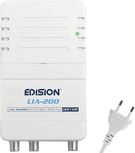 EDISION LIA-200 Amplificador Interior de Vivienda UHF/VHF, 12-24db Ajustable, 104dBmV, para Digitale Terrestre DVB-T/T2, con Filtro 5G LTE, 1 Entrada, 2 Salidas