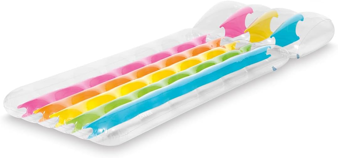 Intex Colchoneta Hinchable Arco Iris, Flotador para Piscina, Capacidad 1 Persona, Peso máximo soportado 100kg, Medidas 84x203cm, Incluye Parche de reparación (58724)