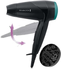 Remington Secador de Pelo Pequeño Compacto, Secador de Viaje, Plegable, óptimo Gimnasio, Concentrador, Difusor Compacto, Caudal 60km/h, 2 Velocidades, Gancho Para Colgar - D1500