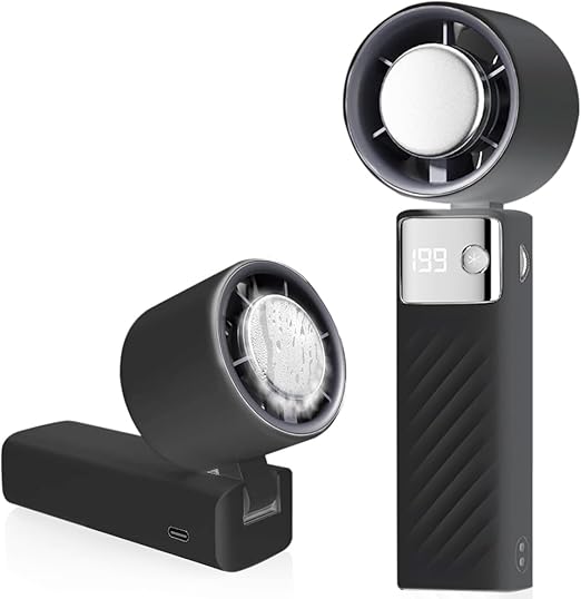 CATGIFF Ventilador de Mano Recargable, Mini Ventilador Portatil 5000mAh, Hand Fan Silencioso Potente Turbo (1-199 Velocidad), Ventiladores Aire Frio para Viajes, Exterior, Camping, Oficina Negro