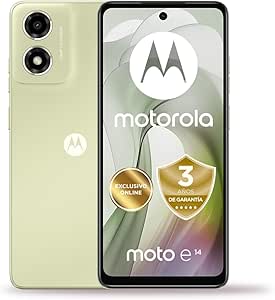 Motorola Moto E14, 4GB(2+2GB RAM Boost)/64GB, Pantalla HD+6,56" y 90 Hz, Sonido Dolby Atmos, cámara con IA, Android 14, 5000 mAh,Carga TurboPower 15W (Incluido), procesador Octa-Core,Dual SIM,Verde