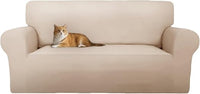 Cotopuro Funda de Sofá 4 Plazas (240-290cm) Elástico, Funda Sofá de Terciopelo Ajustables Antiarañazos para Gatos, Protector Sofa Universal, Súpara Suave y Cómoda - Beige