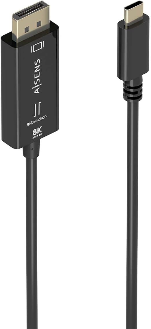 AISENS - A109-0879 - Cable Conversor Bidireccional USB-C A DISPLAYPORT 8K@60Hz, USB-C/M-DP/M, Negro, 1.8M