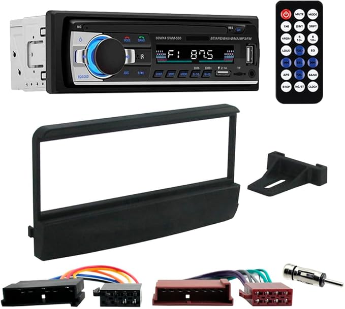 NK Pack Auto Radio Coche - 1 DIN - 4x40W con Accesorios instalación compatibles con Ford/Mazda - Bluetooth 5.0, Doble USB Carga rapida, AUX In, MP3, FM, Manos Libres, Mando Distancia, iOS & Android