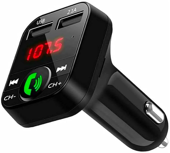 NK Transmisor FM Bluetooth V5.0 para Coche Y Camión 12/24V-Manos Libres,Reproductor Música +EDR,Adaptador Radio Receptor,Doble Puerto USB Carga Rápida 2.1A,NK-FM2102