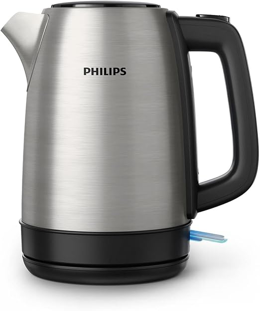 Philips Hervidor de Agua - 1.7L, Tapa con Resorte, Indicador Luminoso, Acero Inox, Base con Giro (HD9350/90)