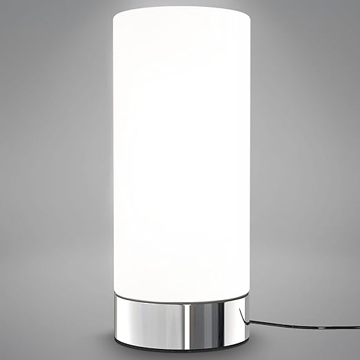 B.K.Licht - Lámpara de Mesa Táctil máx. 40 W E14, Altura 245 mm Ø11cm, 3 Niveles de Luminosidad, Lamparilla de Noche Moderna,Lamparas de Mesita de Noche, Lampara Lectura, Color Blanco, IP20