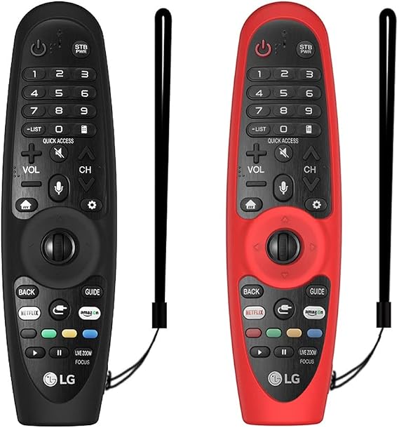 WUZUN 2PCS Funda Protectora para LG AN-MR600 /MR650 /MR18BA /MR19BA /MR20GA Magic Remote Control, Funda de Silicona Antideslizante a Prueba de Golpes que Brilla en la Oscuridad con Cordón (Negro+Rojo)