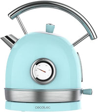 Cecotec Hervidor de Agua Eléctrico ThermoSense 420 Light Blue. 1,8 Litros de capacidad, 2200 W, Medidor de Temperatura, Base 360º, Acero Inoxidable, Estilo Vintage, Azul