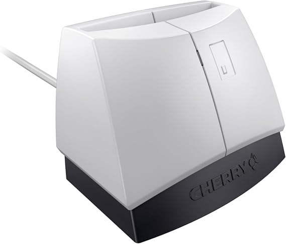 CHERRY Smart Terminal ST-1144, Lector Inteligente de Tarjetas USB, Lee y Escribe Tarjetas Chip, Control de Acceso, Inicio de Sesión en Red, Transacciones, Uso con una Mano, Gris-Negro