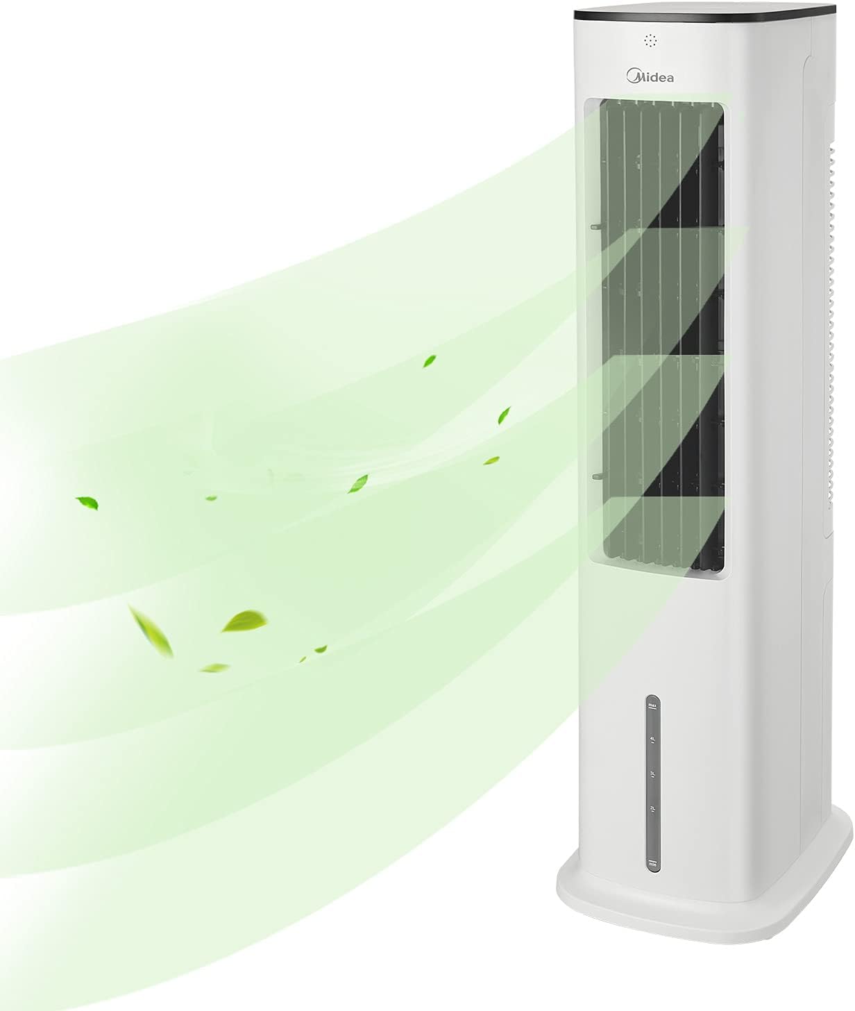 Midea Enfriador de Aire 4 en 1, Ventilador con Refrigeración por Agua de 5L, Humidificador e Ionización, Aire Acondicionado sin Manguera de Escape, 355m³/h, con Control Remoto,55W,Blanco