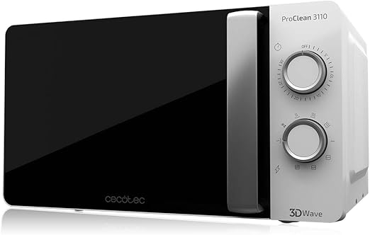 Cecotec Microondas con Grill ProClean 3110. 700 W, Grill 800 W, 20 L de capacidad, Tecnología 3DWave, Modo Descongelación, 6 Niveles de Potencia, Temporizador 30 mins, Blanco
