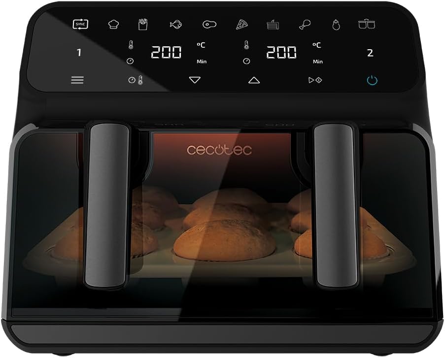Cecotec Freidora sin Aceite Digital de 9 Litros Cecofry Advance 9000 Window. 2200 W, Dietética, Pared Divisoria Móvil, Temperatura dual de 60-200ºC, Ventana y Tecnología PerfectCook