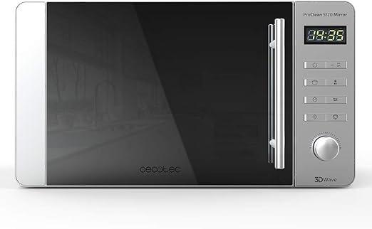 Cecotec Microondas ProClean 5120 Inox. 700 W, Grill 800 W, Capacidad 20 L, Revestimiento Ready2Clean para mejor Limpieza, Tecnología 3DWave, 8 Programas, Diseño Frontal Puerta Espejo