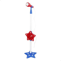 COLORBABY Bontempi Micrófono niños de pie, Azul y Rojo, Ajustable 80-110 cm, Incluye Efectos de aplausos, Ovaciones, Silbidos, USB, Karaoke Infantil, Micrófonos Escenario, +3 años (47900)