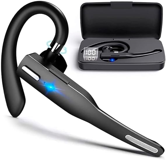NK Auricular Inalámbrico Manos Libres Bluetooth V5.1 con Micrófono y Cancelación de Ruido, 24 Horas de Conversación, Conexión de Dos Dispositivos para iPhone, Android y PC - Incluye Caja de Carga