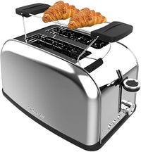 Cecotec Tostador Vertical Toastin' Time 850 Inox, 850W, Doble ranura larga y ranura ancha 3,8cm, Varillas Superiores, Acero Inoxidable, Apagado y Pop-up Automático, Recogemigas