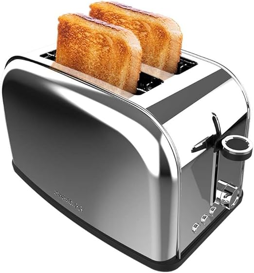 Cecotec Tostadora Vertical 2 Ranuras Cortas Toastin' time 850 Inox Lite. 850 W, 2 Rebanadas de Pan, Ranura Ancha 3,8 cm, Soporte para Panecillos y Bandeja Recogemigas, Acero Inoxidable