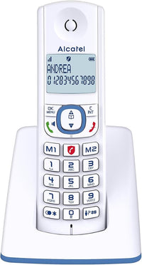 ALCATEL F530 - Teléfono inalámbrico DECT - Gran pantalla retroiluminada - Manos libres - Bloqueo de llamadas - 2 teclas de memoria directa - Blanco/Azul
