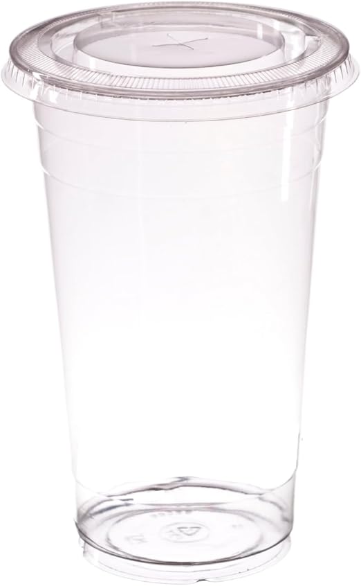 AIOS 50 vasos reciclables de PET para llevar con tapas planas de escotilla cruzada, para bebidas en movimiento (pequeño: 300 ml)