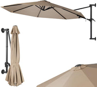 BAKAJI Sombrilla de pared para jardín, diámetro 300 cm, parasol de pared con estructura de metal, cenador Air Vent de exterior con 8 ribs y cubierta de poliéster impermeable impermeable (crudo), crudo