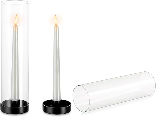 NUPTIO Huracán Candelabro Titular Negro: 2 Piezas de Vidrio de Metal Candelabros para Velas Cónicas Palo de 30cm Alto Claro Extremo Abierto Candelabro Cilindro Sombra La Boda del Partido Centros